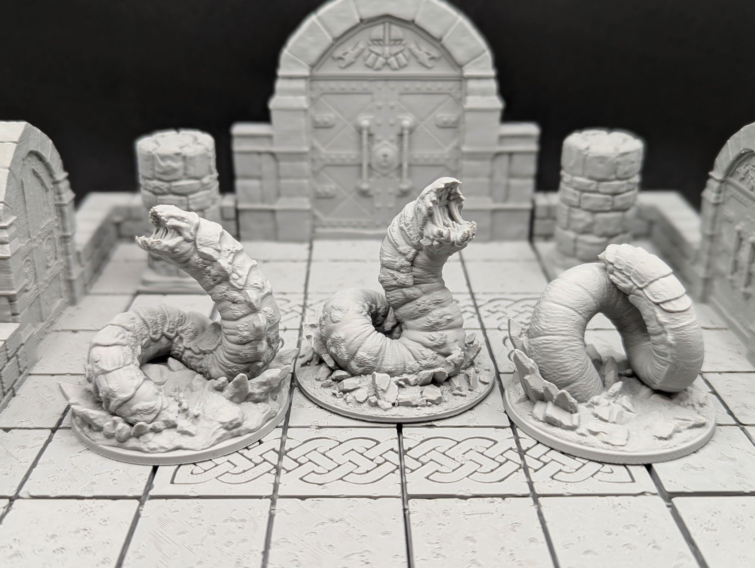 Giant Burrowing Worm Set (3) 3D Printed D&D RPG Miniatures