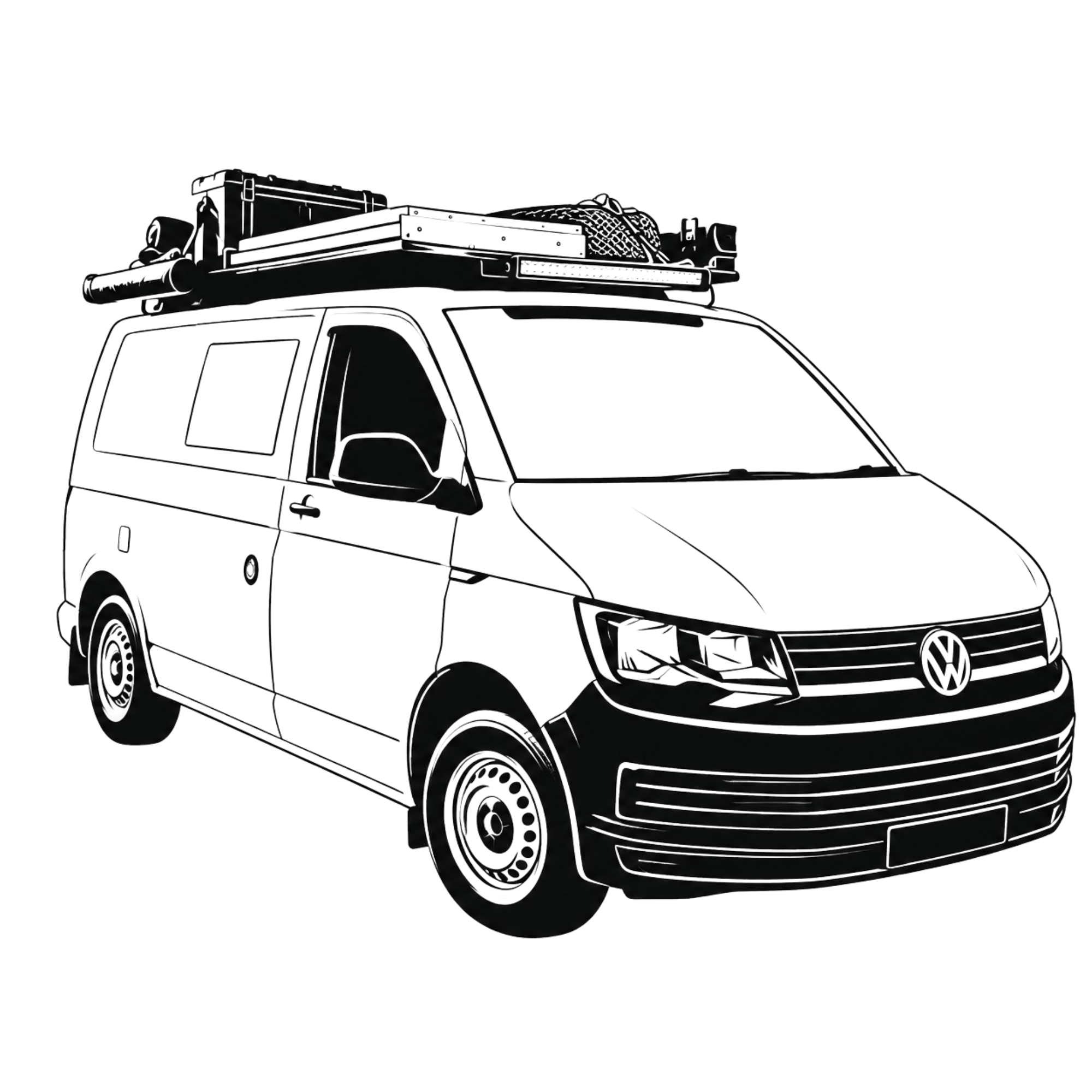 Black and white illustration of a police or security vehicle with equipment on the roof.