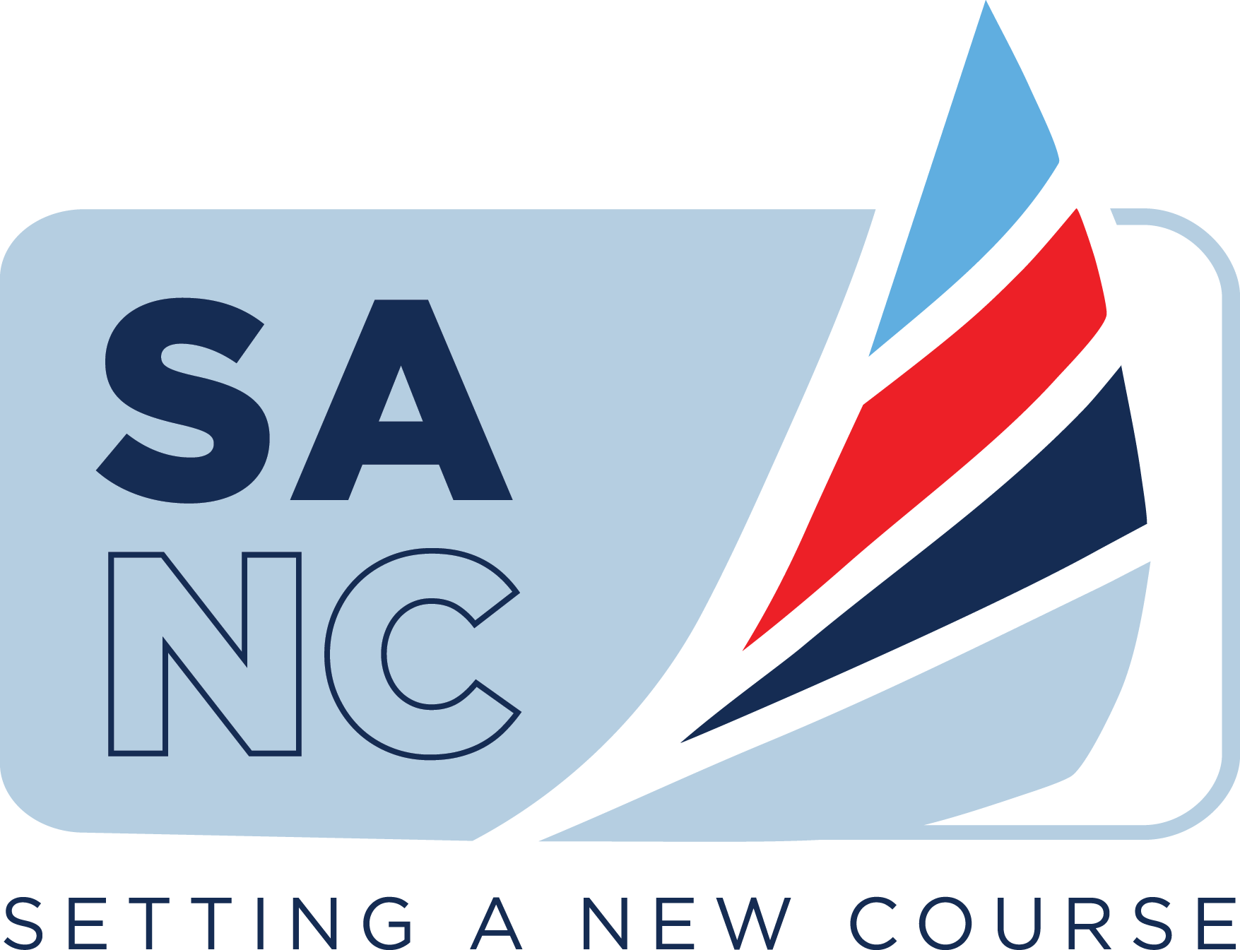 Logo of SANC, featuring a stylized desert with colorful lines and the tagline 'Setting a New Course'.