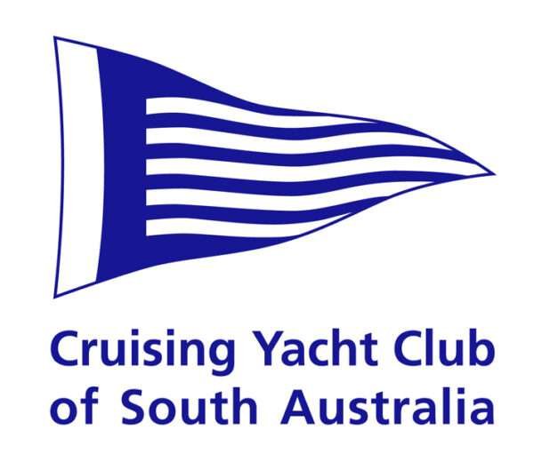 Logo of the Cruising Yacht Club of South Australia featuring a stylized blue and white yacht sail and text below reading "Cruising Yacht Club of South Australia."