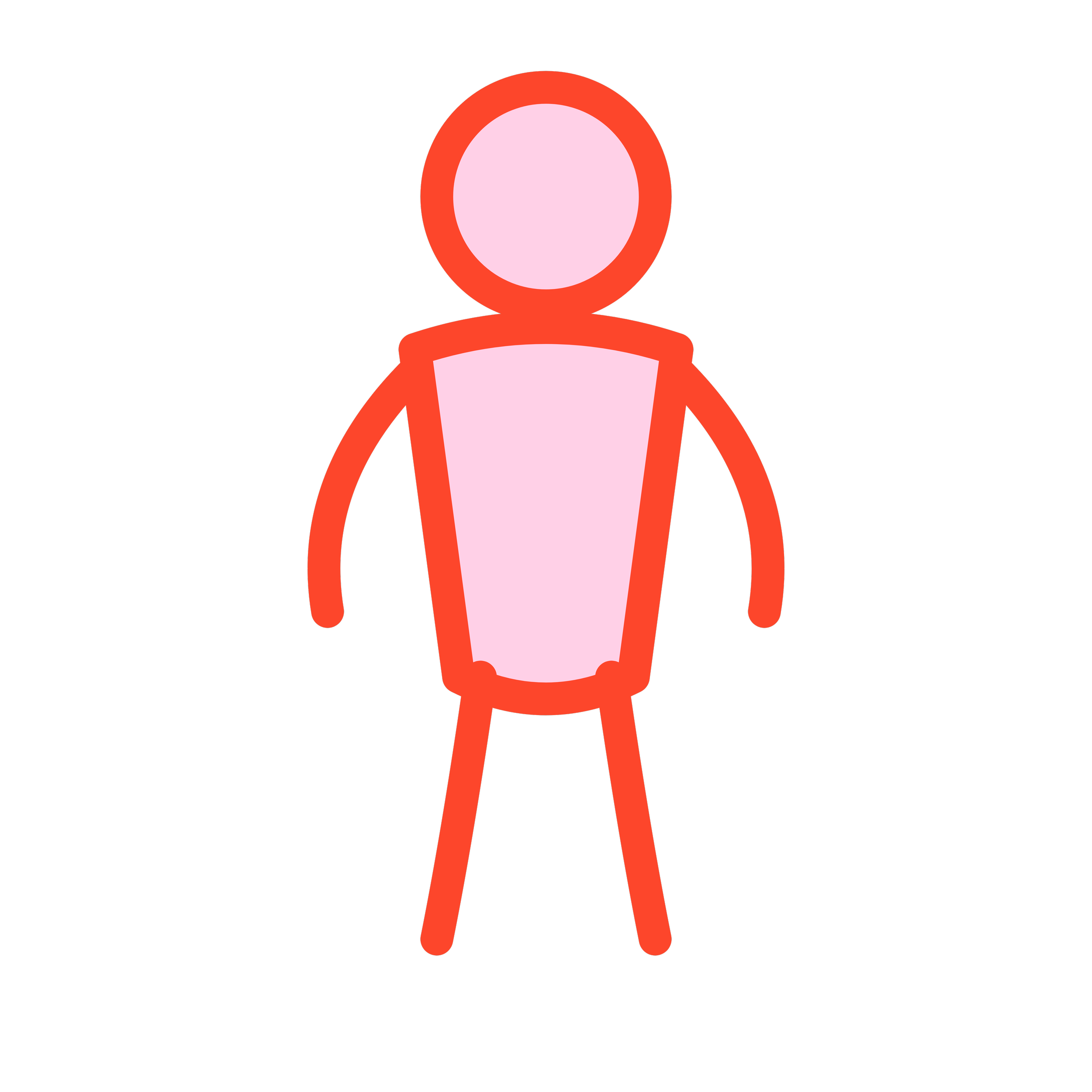 Illustration of a human figure with pink inner body parts and a red outline, standing against a black background.