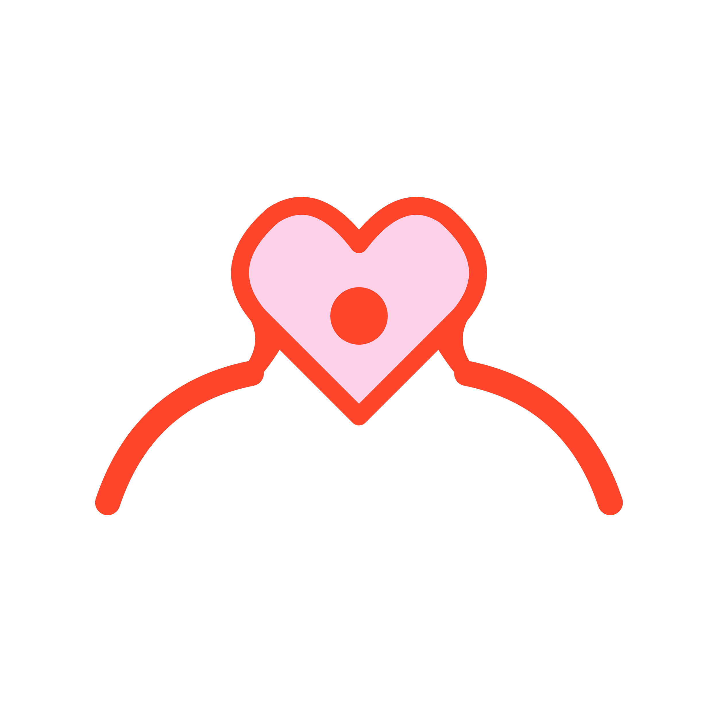 Outline of a person with a pink heart-shaped face and a red dot in the center, representing love or affection.