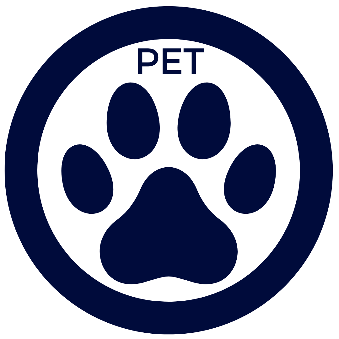 Icon of a paw print with the word PET above it, enclosed in a circle.