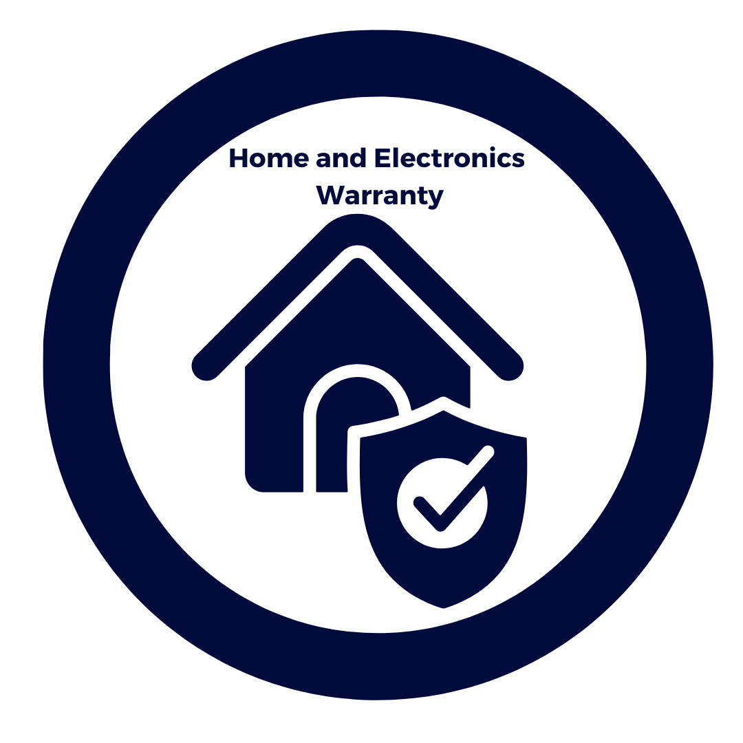 Icon of a house with a shield displaying a checkmark, indicating home and electronics warranty coverage