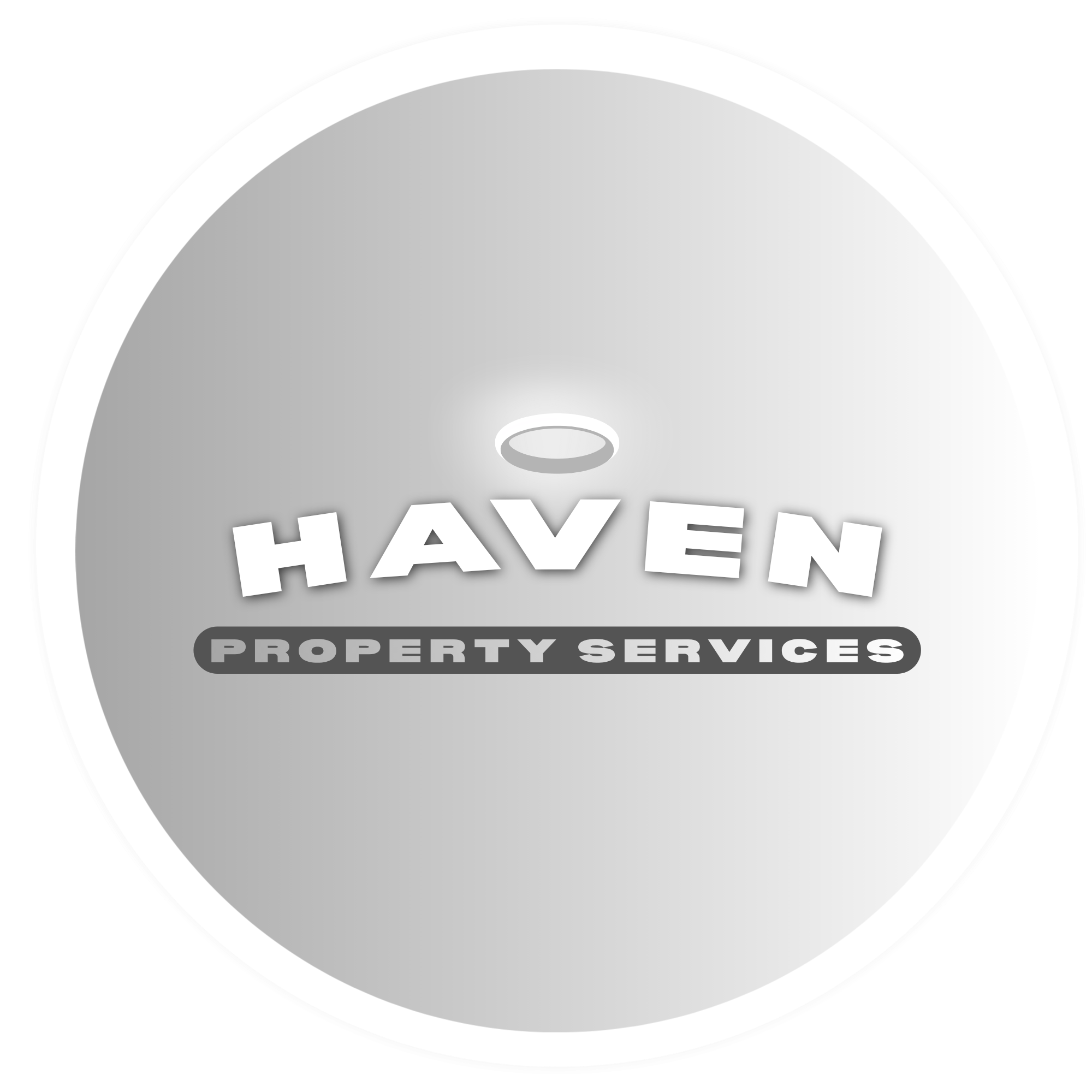 Close-up of a silver coin with the words 'Haven Property Services' engraved on it.