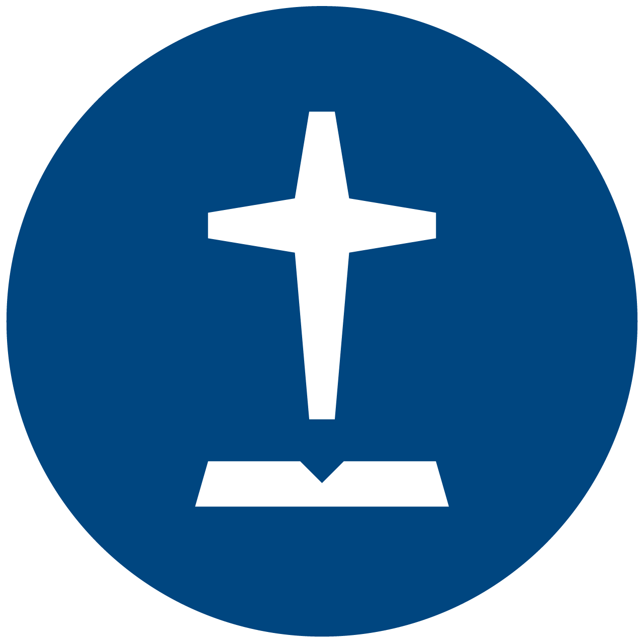 Icon with a black and blue compass symbol on a dark blue circular background.