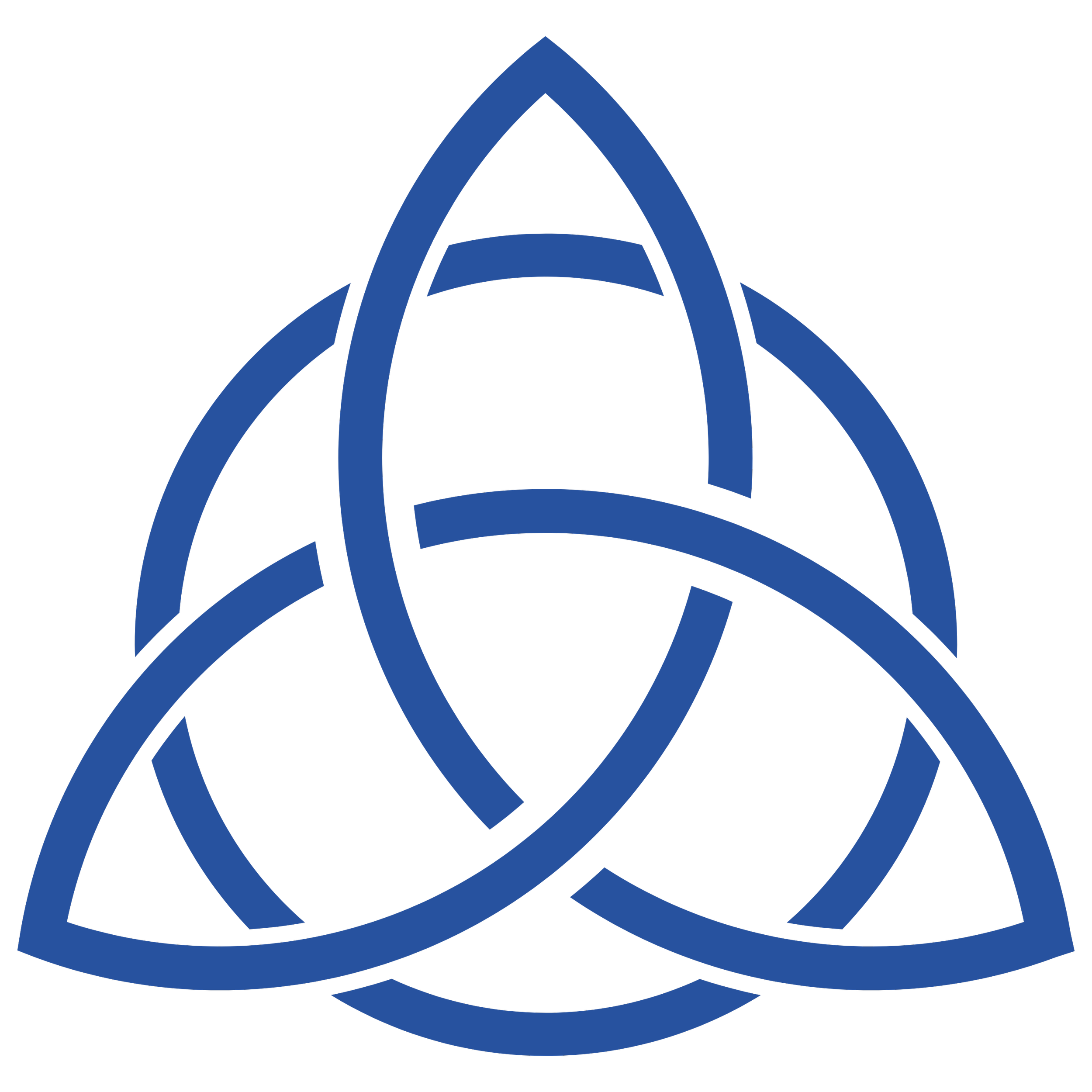 Illustration of a blue Celtic knot symbol on a black background.