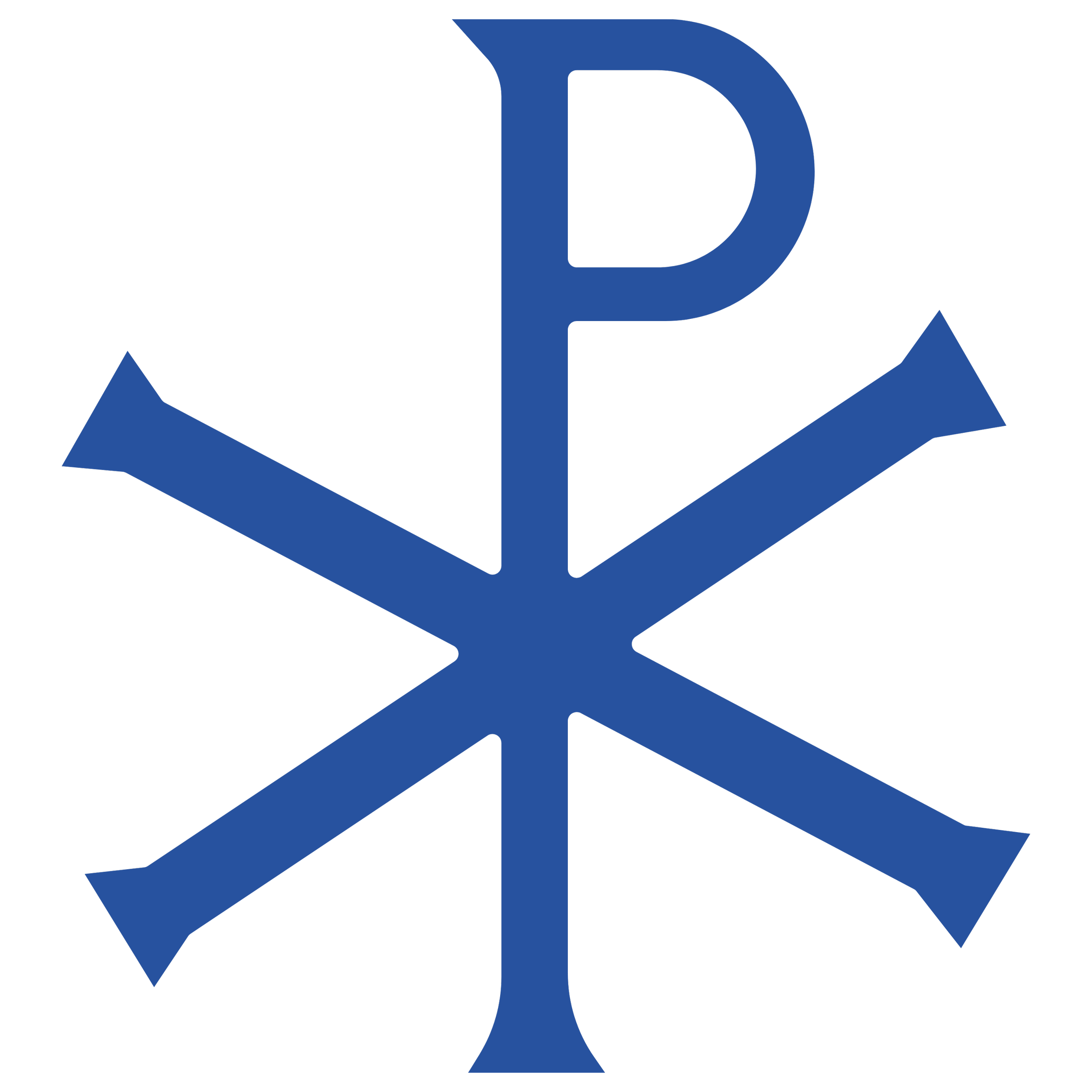Rune symbol with the letter P at the top, designed in a blue color on a black background.