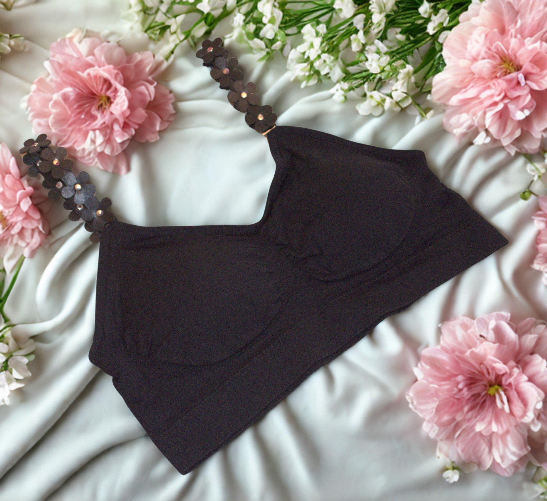 Black bra with flowers