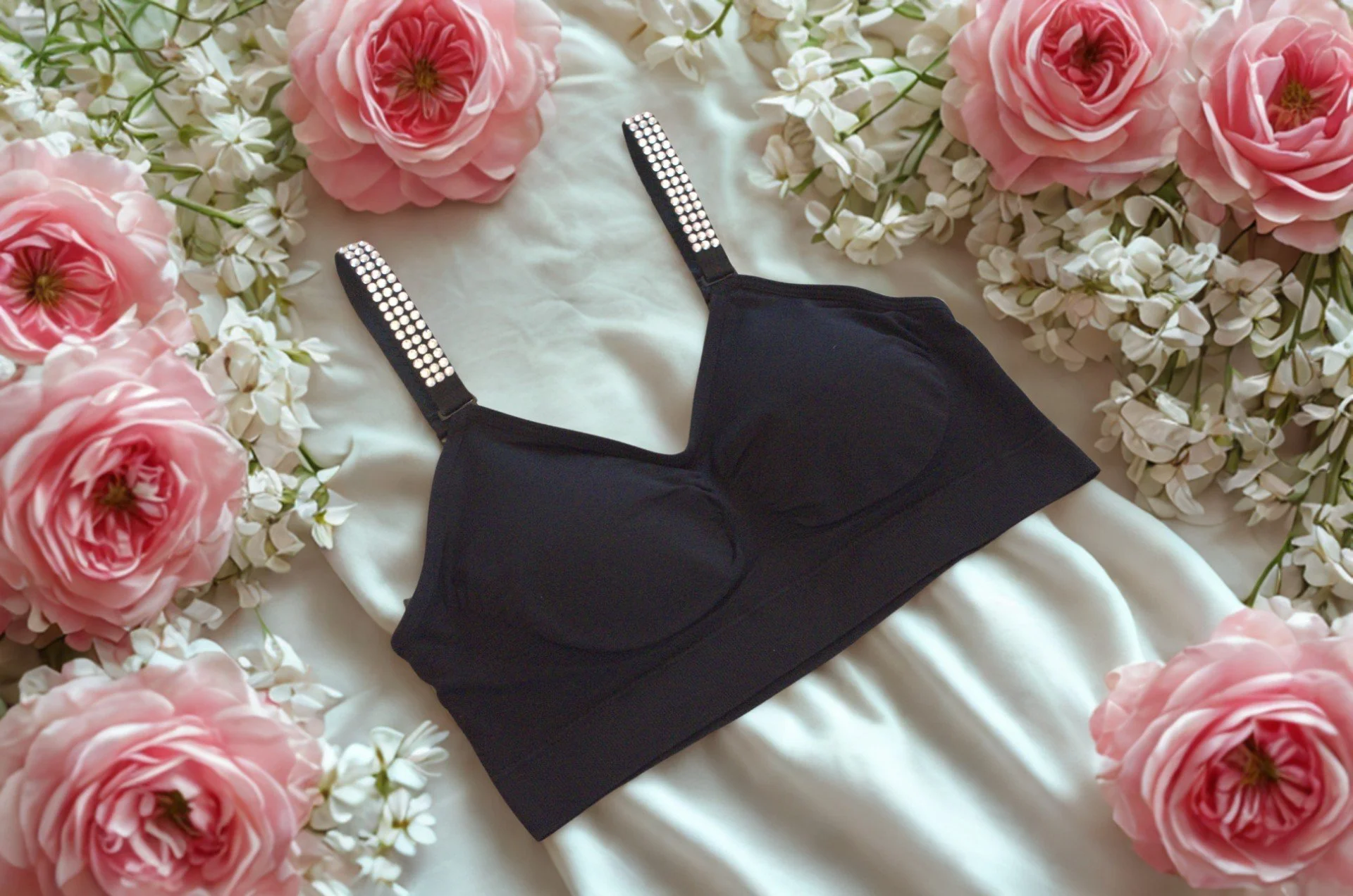 Black bra with rhinestones
