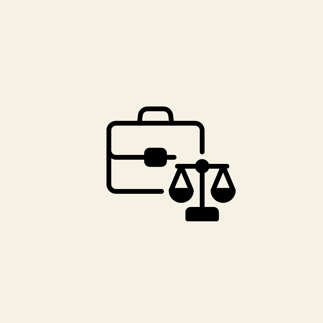 Legal briefcase and balance scale icon