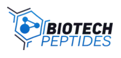 Biotech Peptides logo with a molecular structure graphic