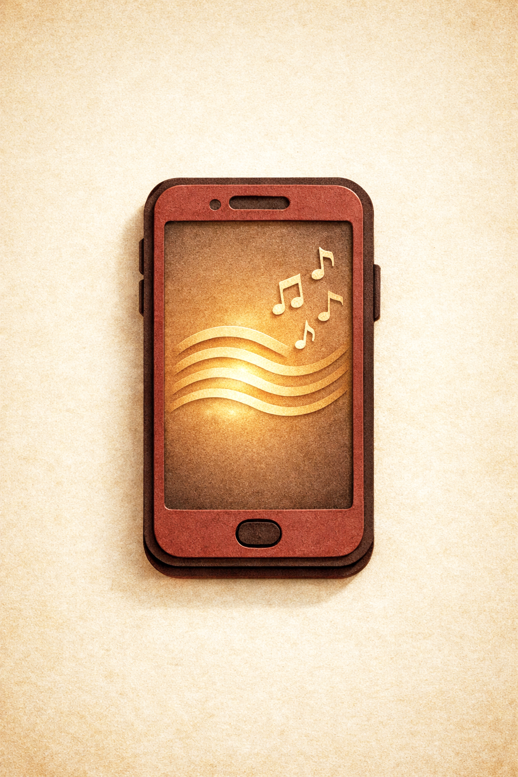 traditional Korean hanok paper cutout illustration of a cellphone