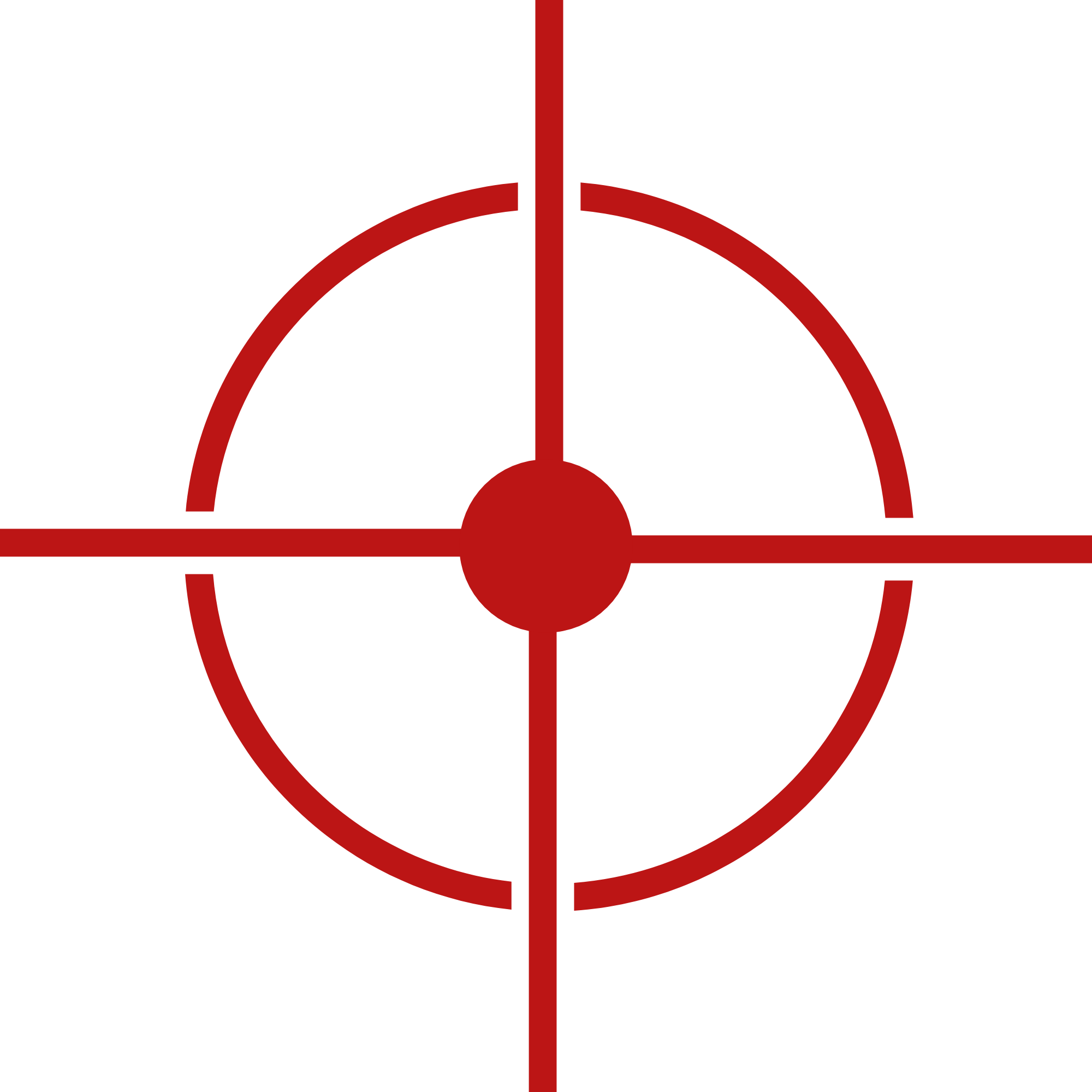 Red crosshair target symbol on black background.