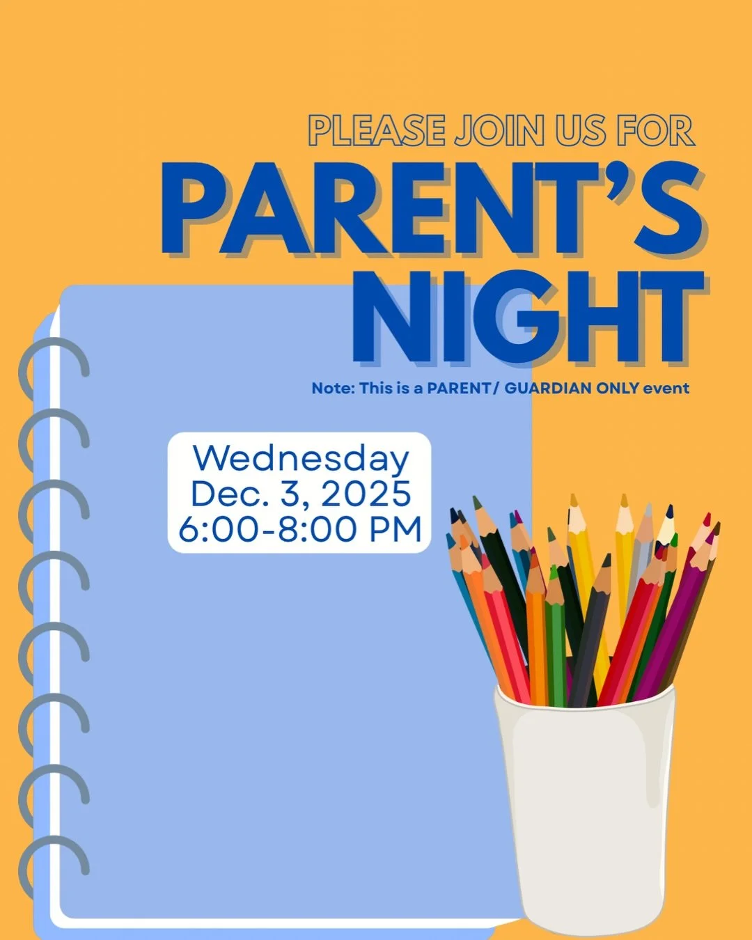 It&rsquo;s that time of year again! Pleas join us for Parent&rsquo;s Night, this Wednesday, December 3rd. This is the perfect time to learn about:
🌱 Your child&rsquo;s social and academic progress
🏫 The learning environment, class routines, and act