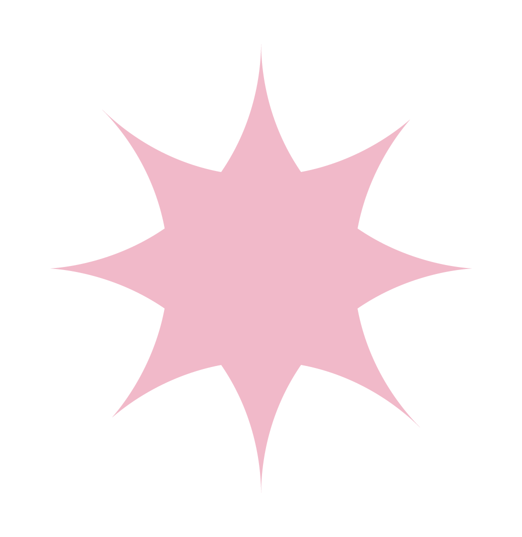Pink star-shaped burst with eight points on a black background.
