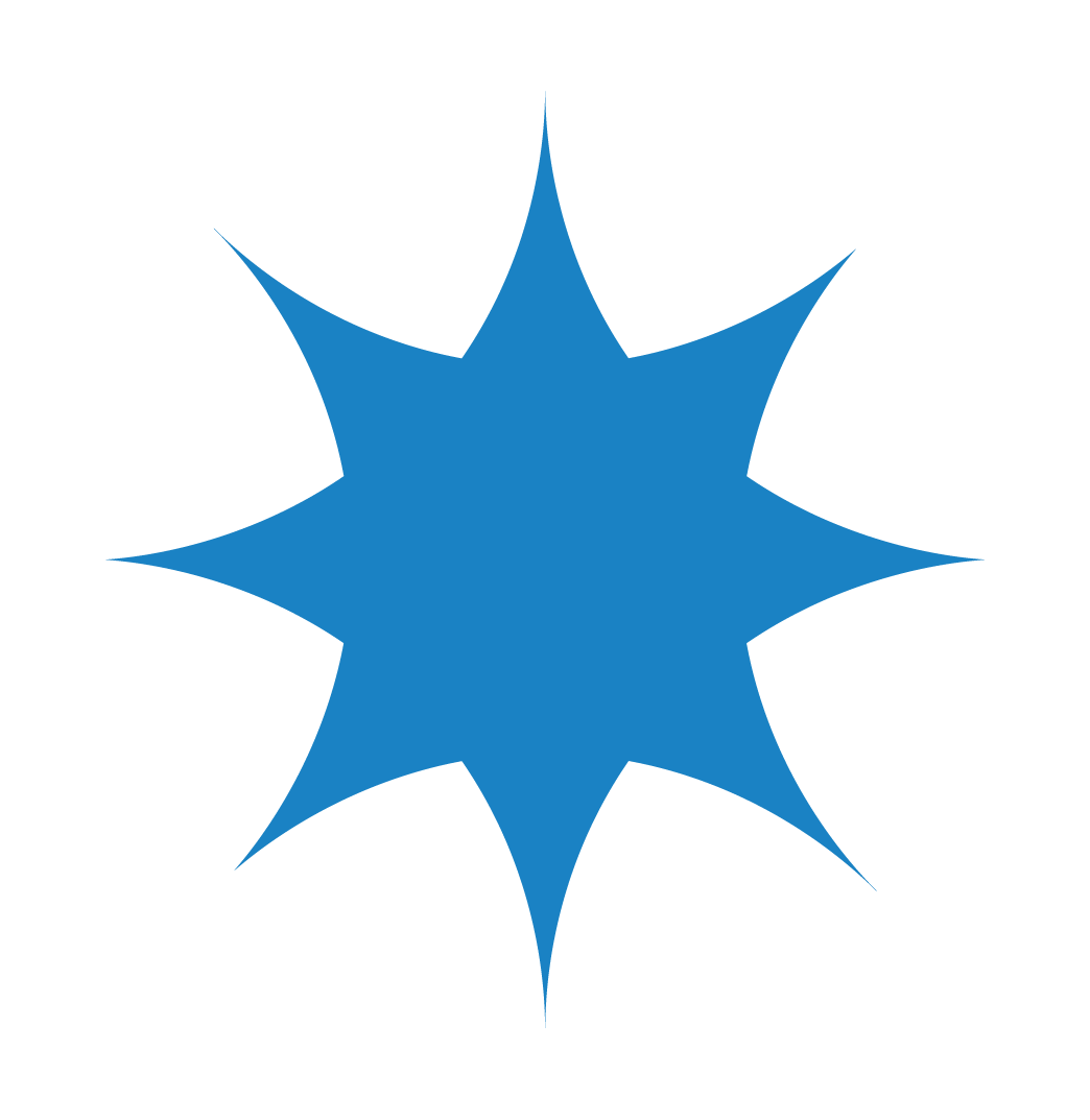 A blue star-shaped graphic with multiple points on a black background.
