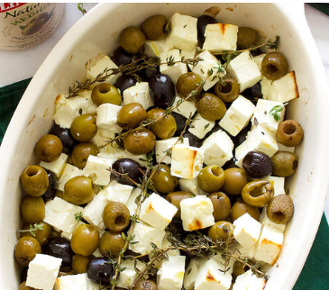 Olives & Feta - Cheese from goat’s milk that has been aged in a salty brine. GF

Authentic Greek black olives cured in a traditional brine. (GF, V)