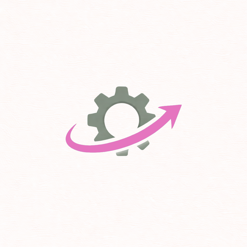 Gear icon with a pink upward arrow.
