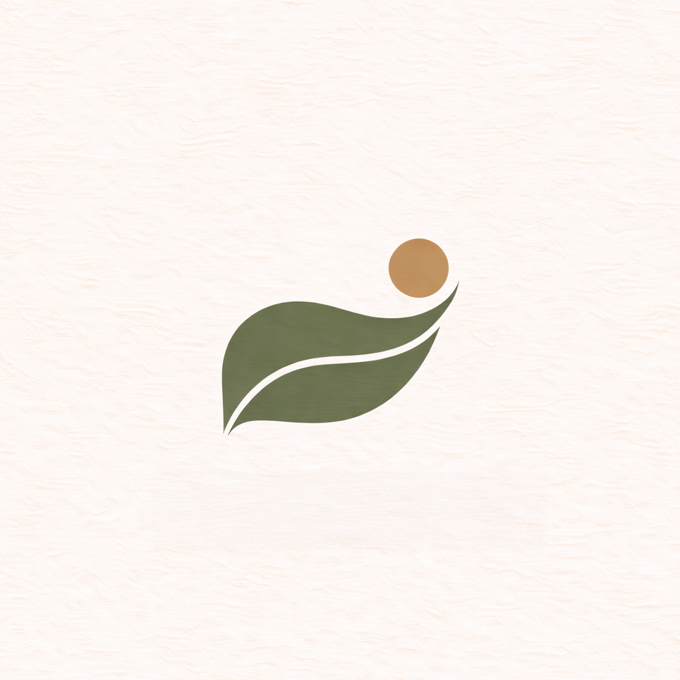 A minimalistic logo featuring a brown circle above a stylized green leaf, representing nature or environmental concepts.