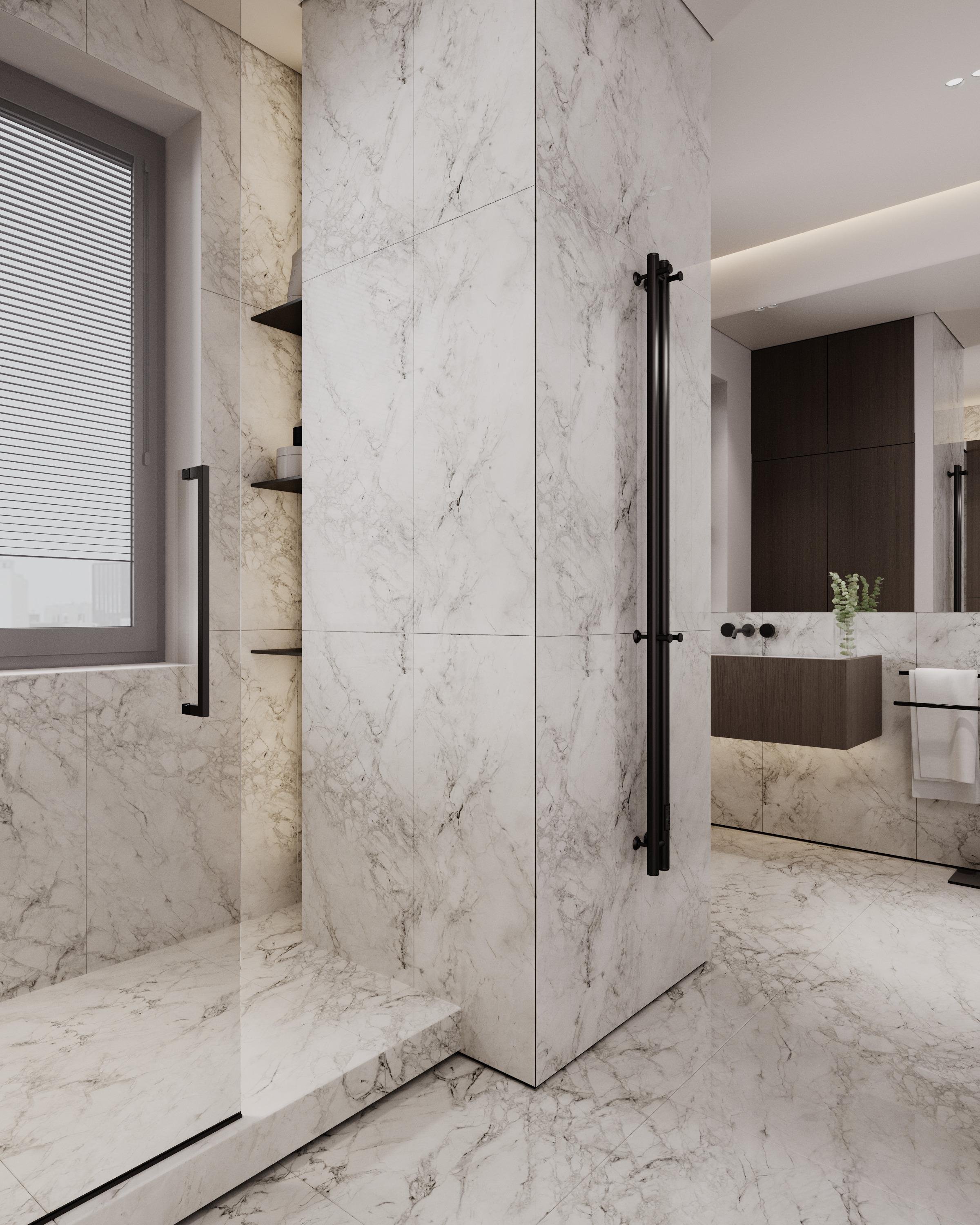 Professional bathroom cleaning in Orlando – deep cleaned marble tiles, sink, and fixtures with spotless finish