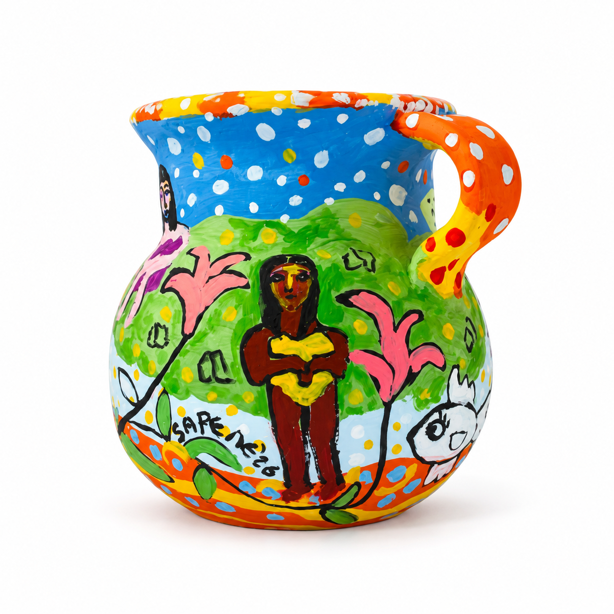 Kavanayén. Memory. 2026. Acrylic on ceramic jug 15.7 × 7.5 in · 40 × 19 cm