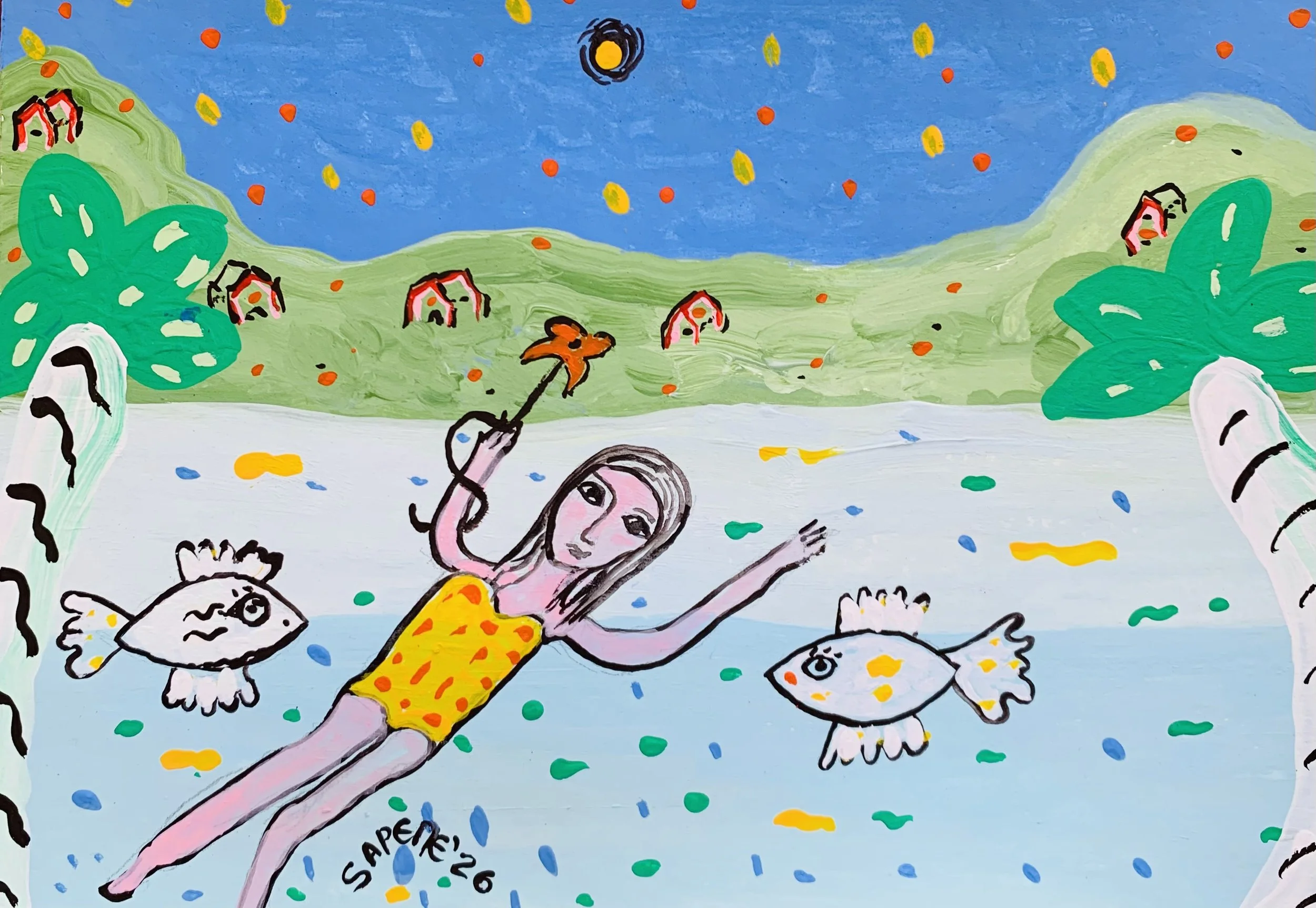 Kavanayén 07. Zara y sus peces Yin y Yang. Río Orinoco. 2026

Gouache on paper 11.6 × 8.2 in 29.7 × 21 cm