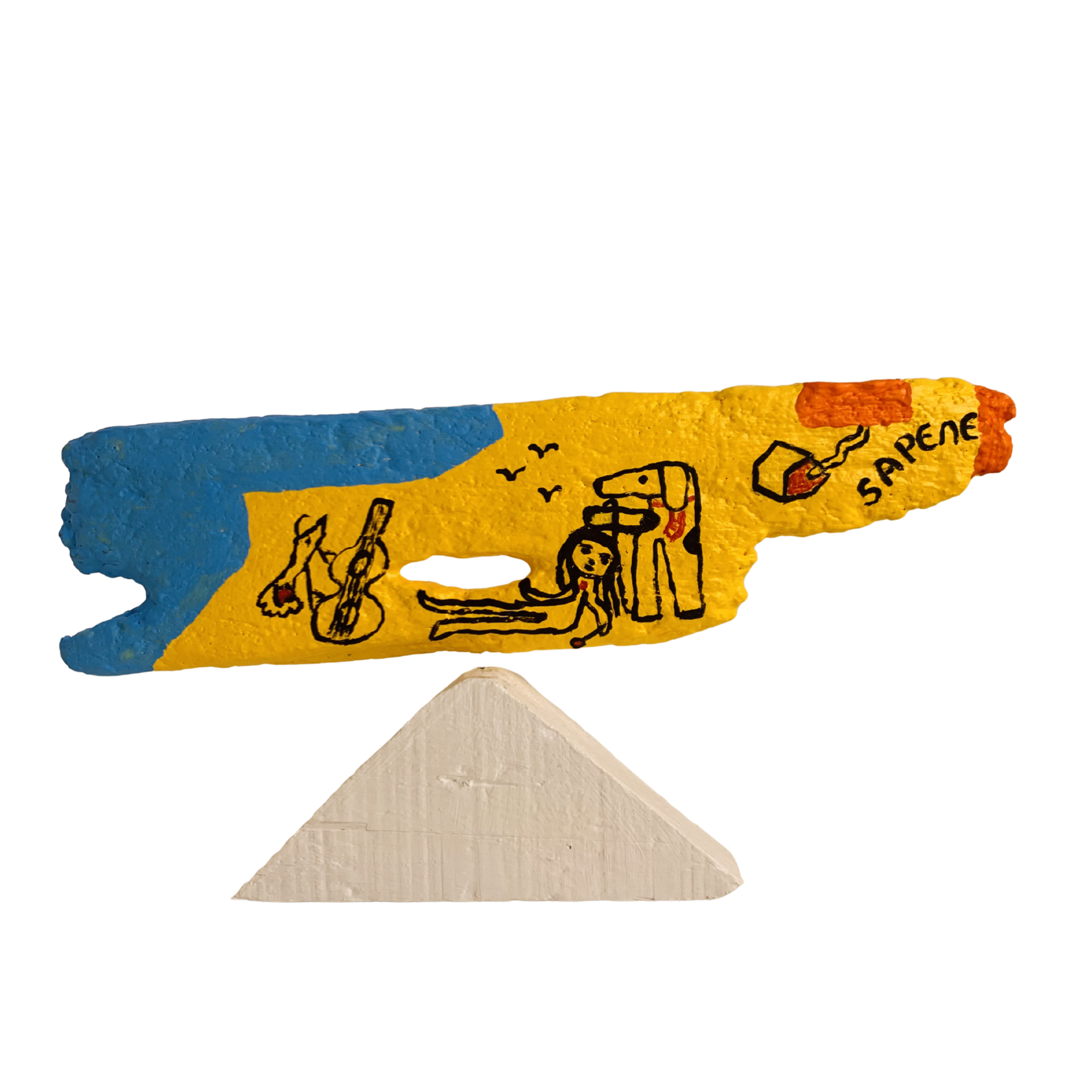 Kavanayén. Pistola de agua y arcilla. Río Orinoco. 2026 Acrylic on wood and clay 13 × 7 x 2 in 33 × 17 x 5 cm