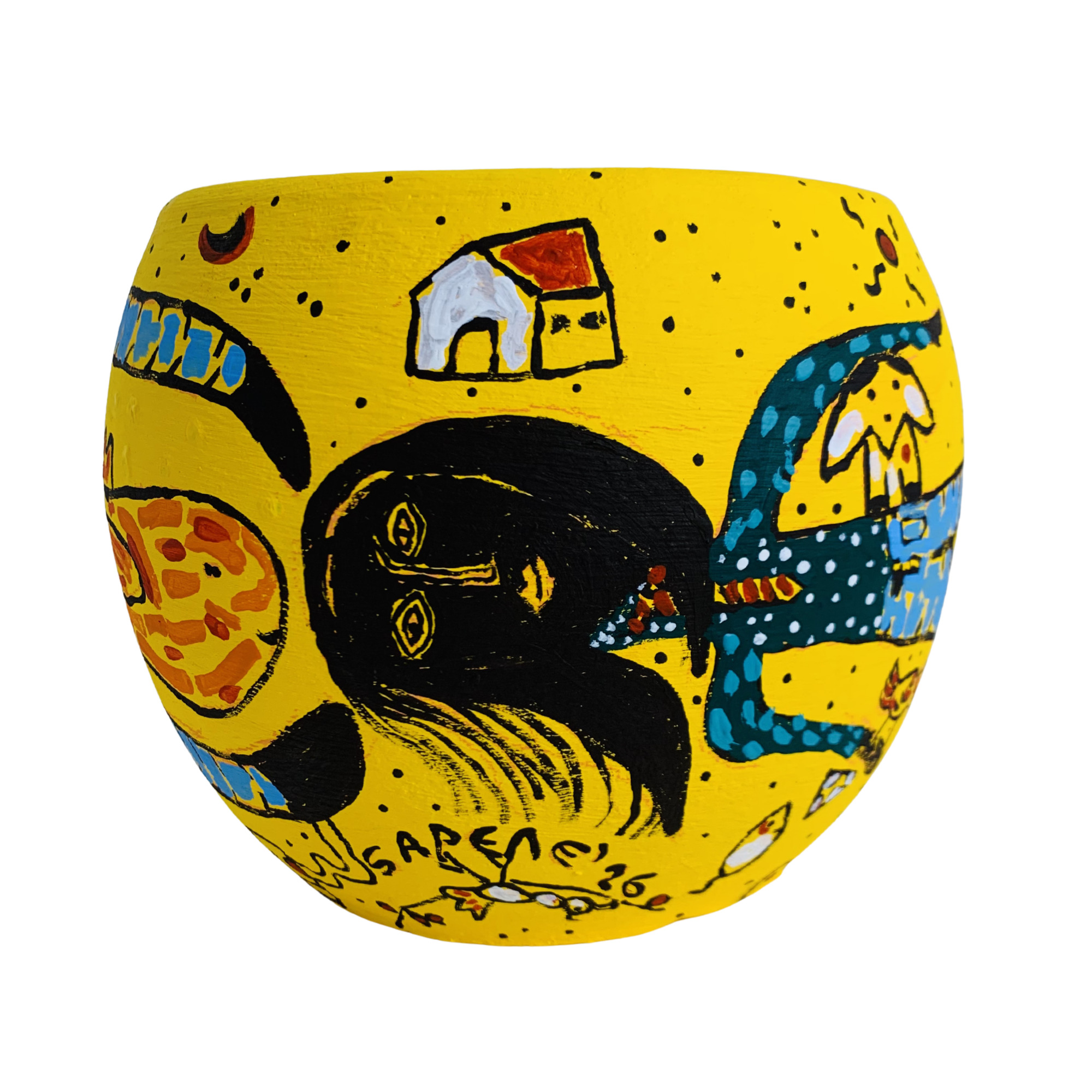 Kavanayén. Territorio fertil. Río Orinoco. 2026. Acrylic on adobe. 7 × 7 x 5 in 17 × 17 x 13 cm