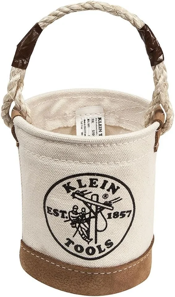 Klein Tools 5104MINI mini canvas tool bucket for hauling a compact selection of tools aloft on the hand line.