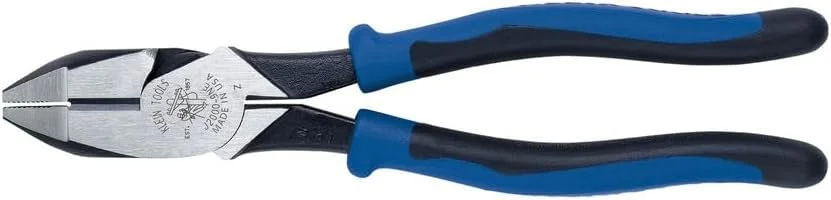 Klein Tools J2000-9NE side cutter lineman's pliers with high-leverage design for cutting ACSR, copper, and guy wire.