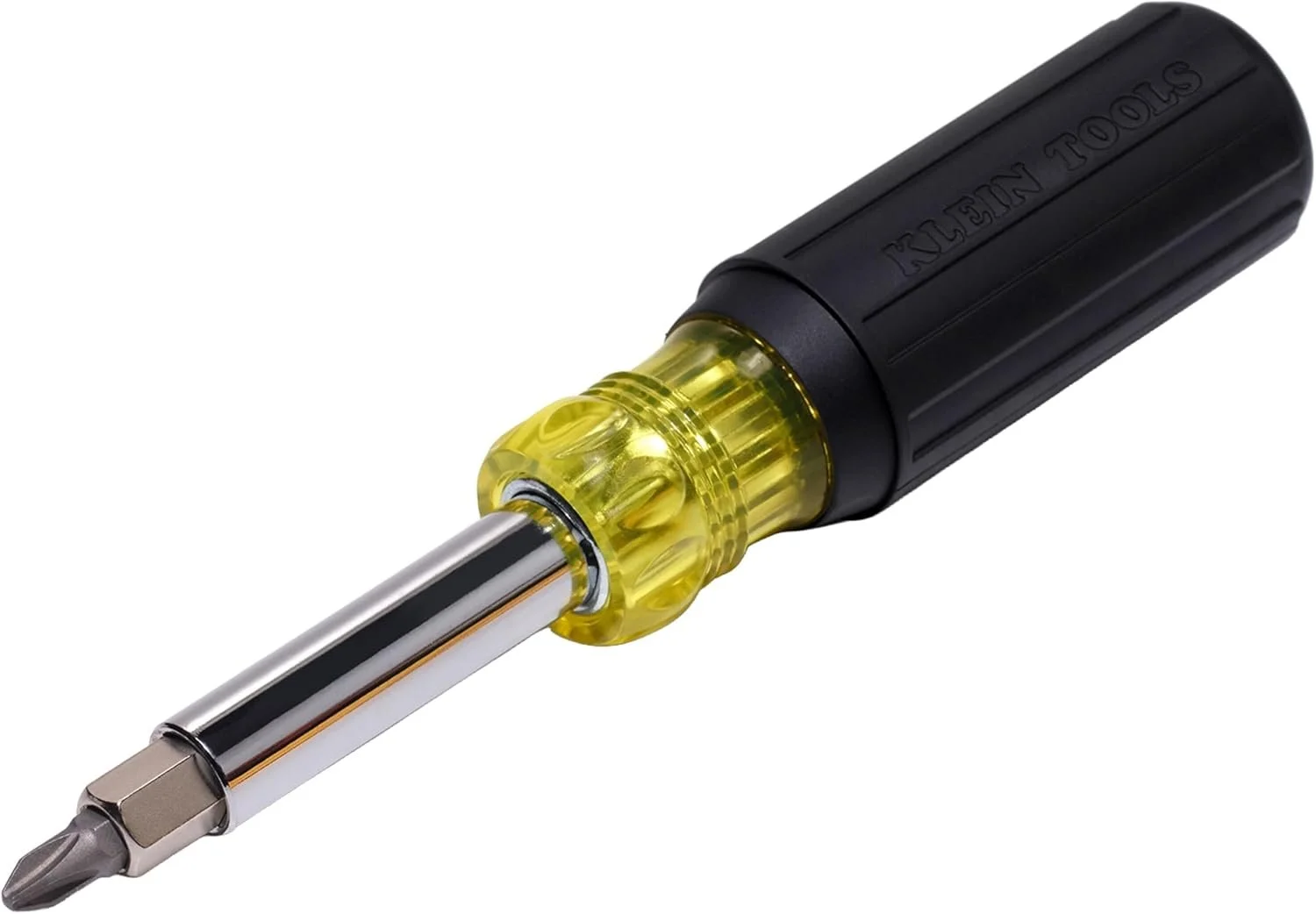 Klein Tools 32500 11-in-1 screwdriver and nut driver set with Phillips, slotted, square, and nut driver bits in one handle.