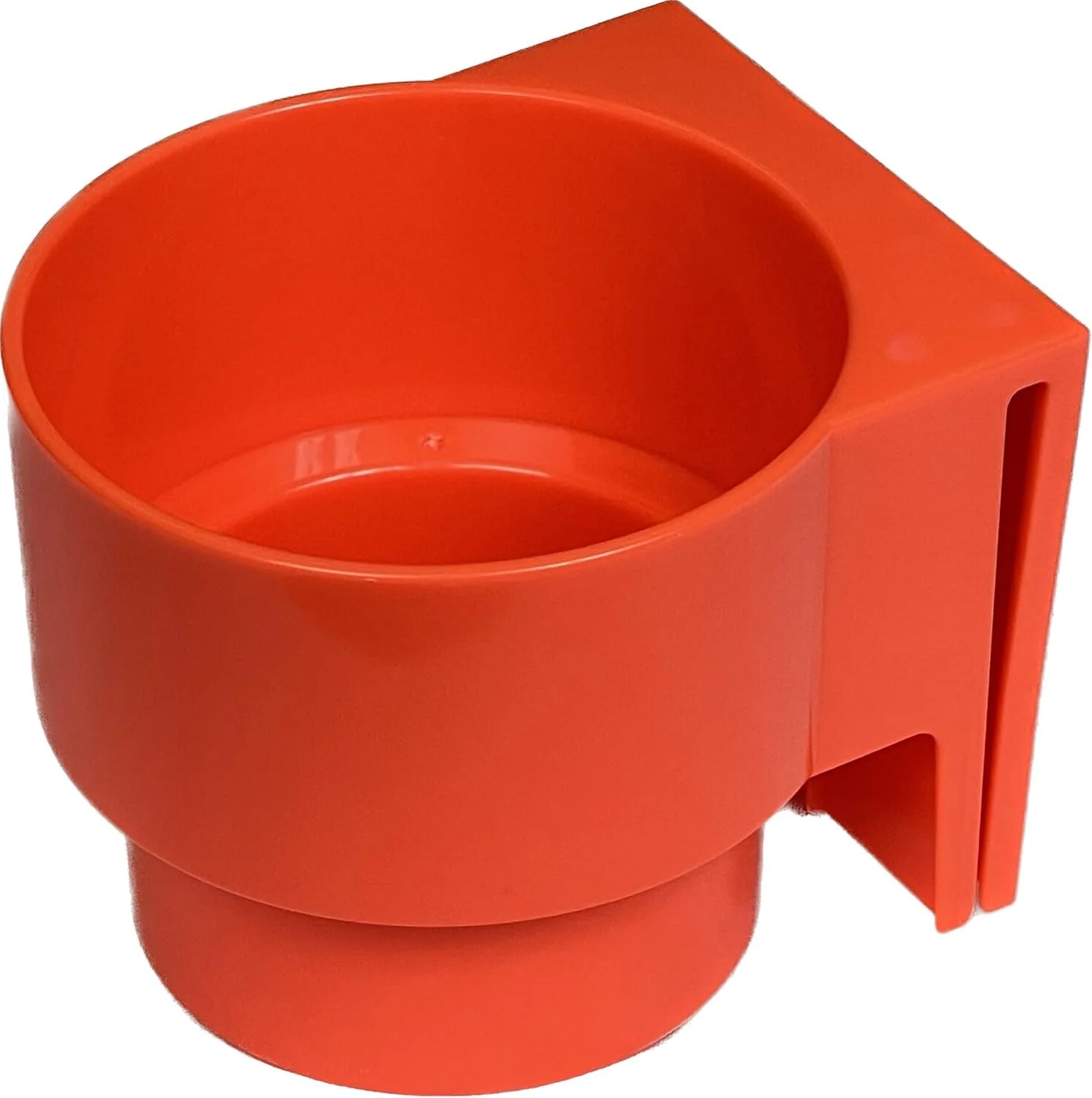 Clip Cup drink holder clipped to the edge of a bucket truck, keeping beverages secure during aerial line work.