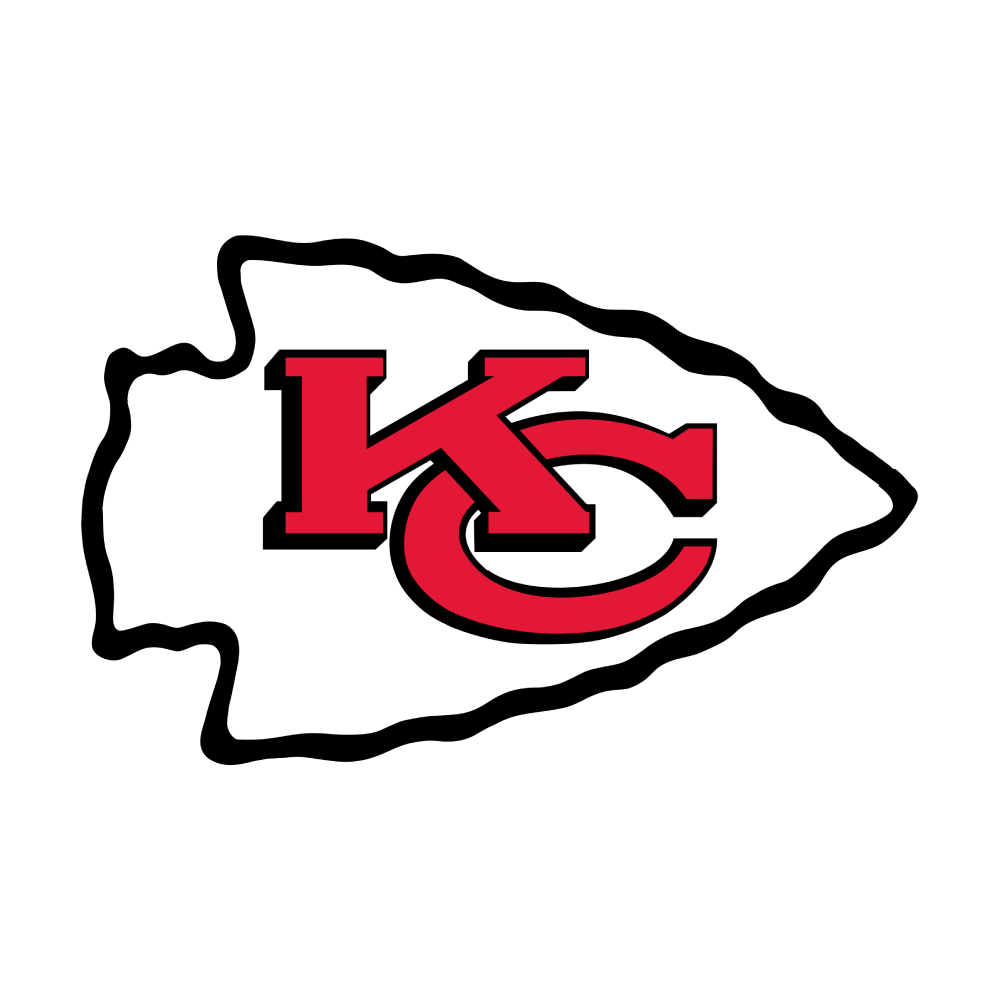 Kansas City Chiefs logo with a red KC symbol overlaid on a black arrowhead-shaped background.