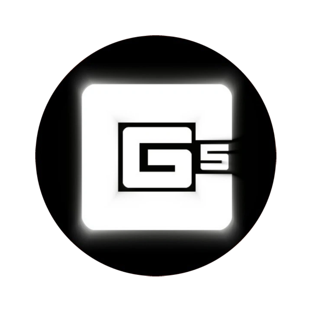 Black round badge with the LG G5 logo in the center, featuring a black and white color scheme and a glowing effect.