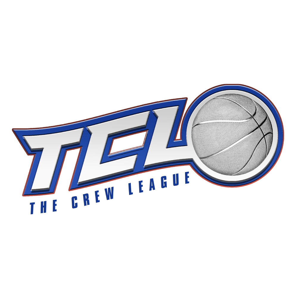 Logo for Telo, The Crew League, featuring stylized text and a basketball.