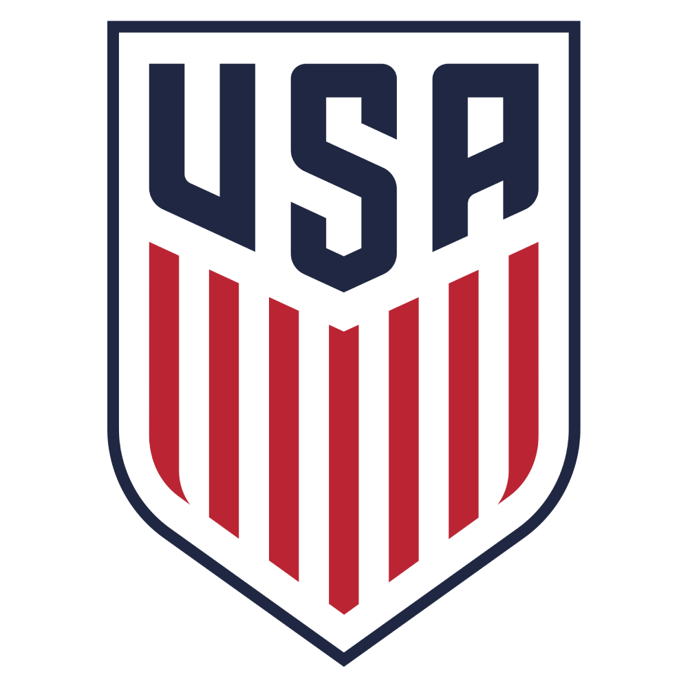 United States Soccer Association USA emblem with red and white stripes and navy blue text.