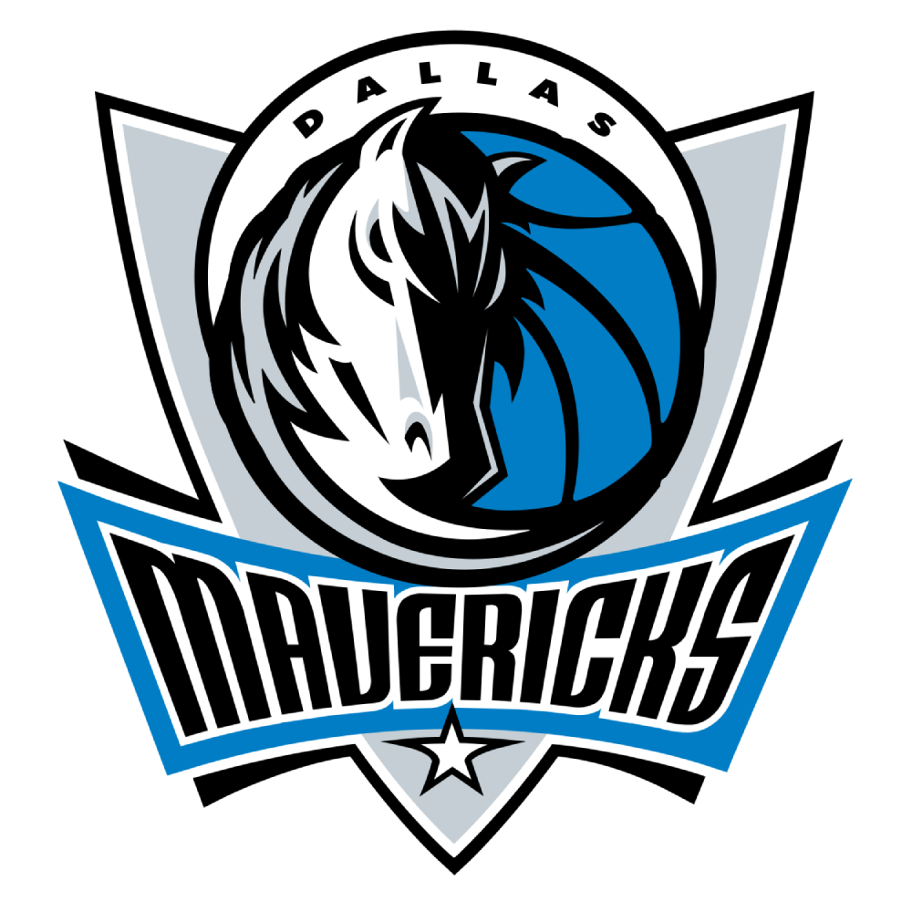 Dallas Mavericks logo featuring a stylized horse's head combined with a basketball, with the team name below.