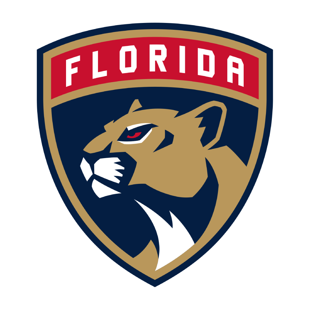 A sports team logo featuring a panther's head, with the word 'Florida' in red capital letters above, on a shield-shaped background with navy blue, tan, and red colors.
