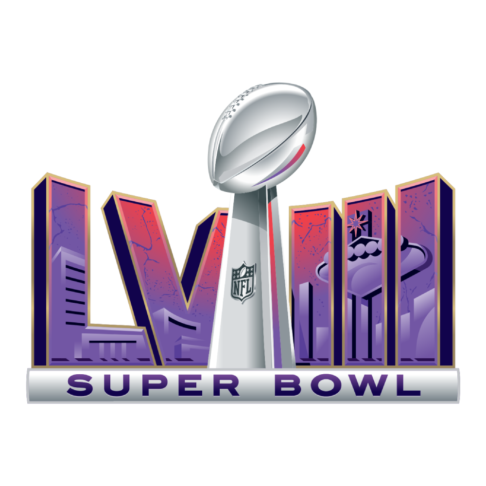 Graphic of the Super Bowl LVII logo with the Roman numeral LVII, a football, and the words "Super Bowl" below.