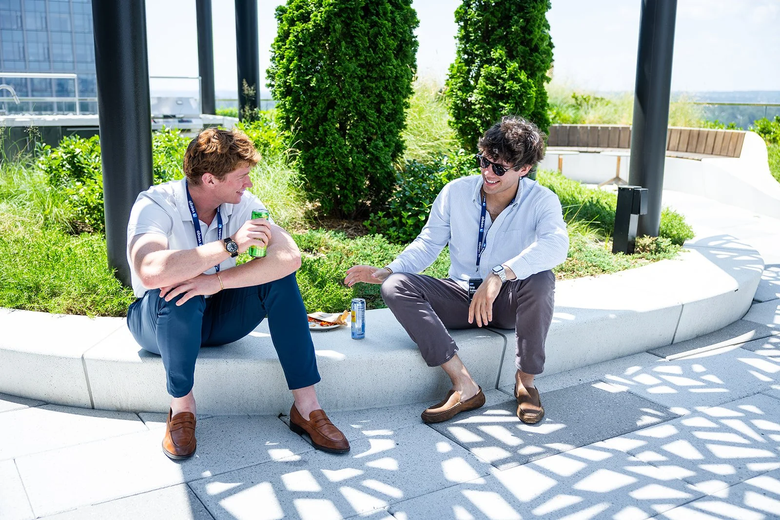 Attendees networking outdoors during corporate event at AWS Jasper in Arlington Virginia