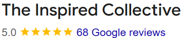 Text showing the Inspired Collective with a 5-star rating based on 68 Google reviews.