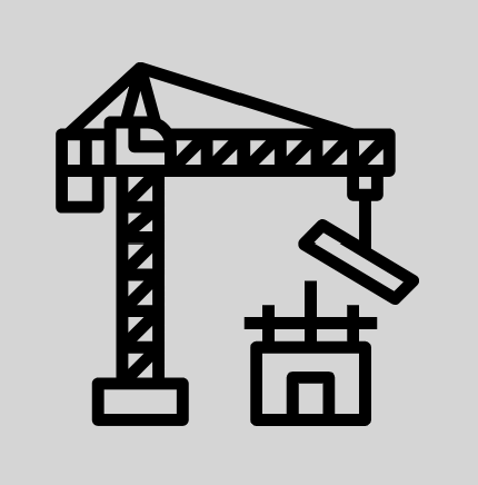 Outline of a tower crane lifting a container in construction site illustration.