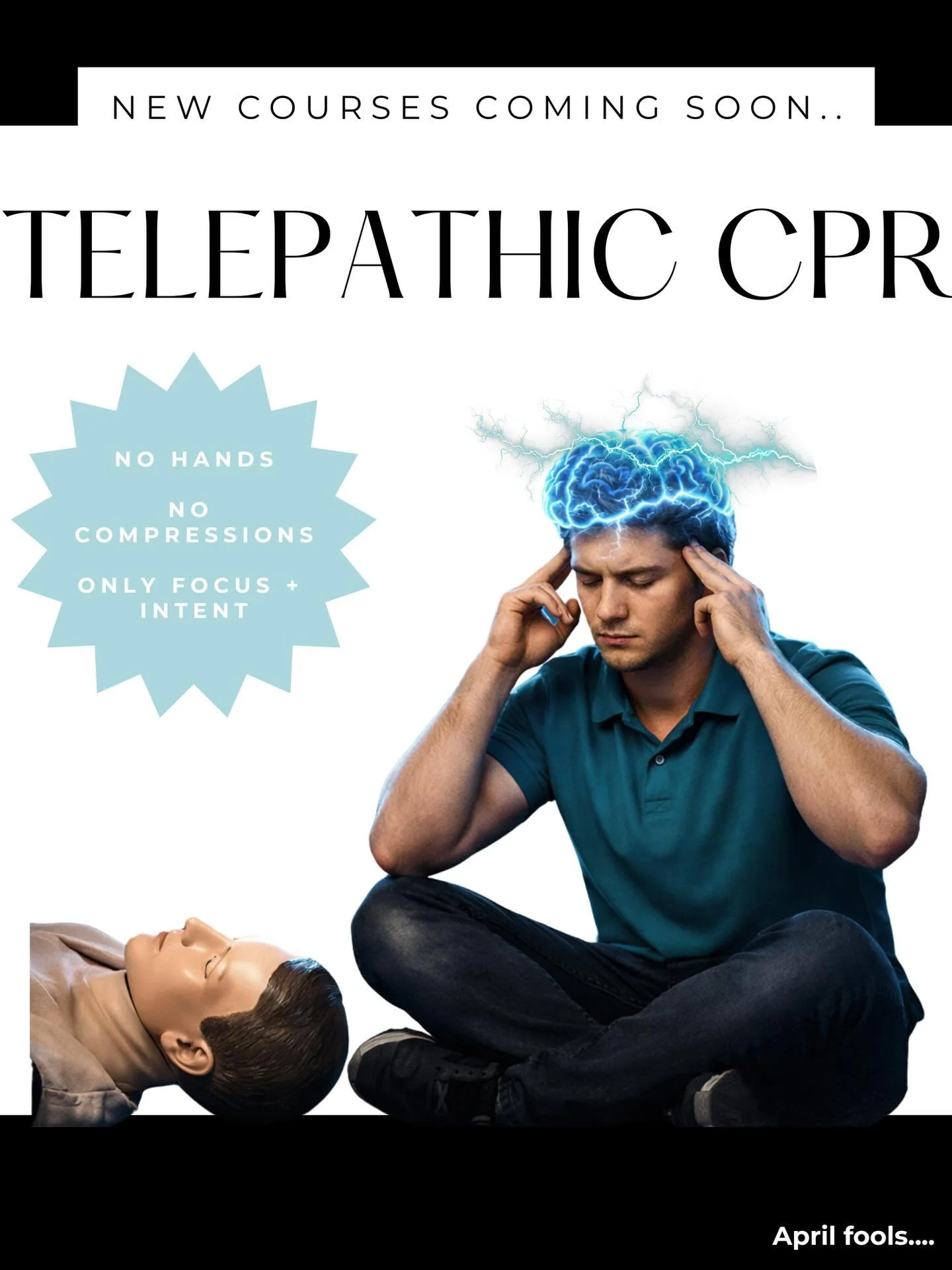 Unleash the benefits of CPR with your mind! We are excited to introduce a new course TELEPATHIC CPR... APRIL FOOLS!! Never underestimate the importance of quality compressions, book in Nationally Recognised CPR Training today!