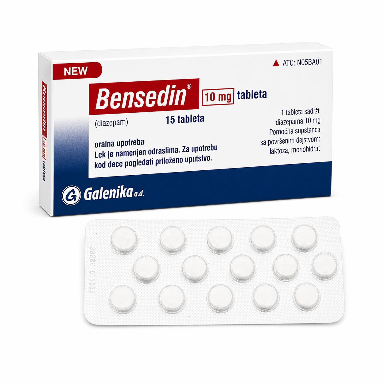 NEW – Galenika Bensedin 10mg (Diazepam) – Pack of 15 Tablets