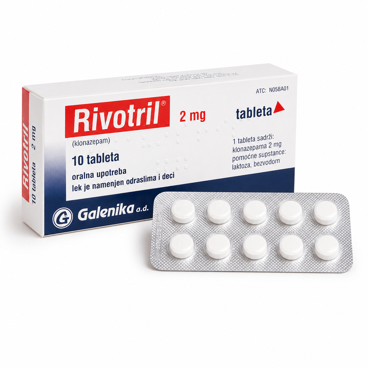 Galenika Rivotril 2mg (Clonazepam) – Pack of 10 Tablets