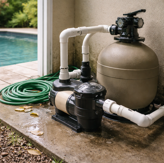 submerged pool pump filter with clear blue water