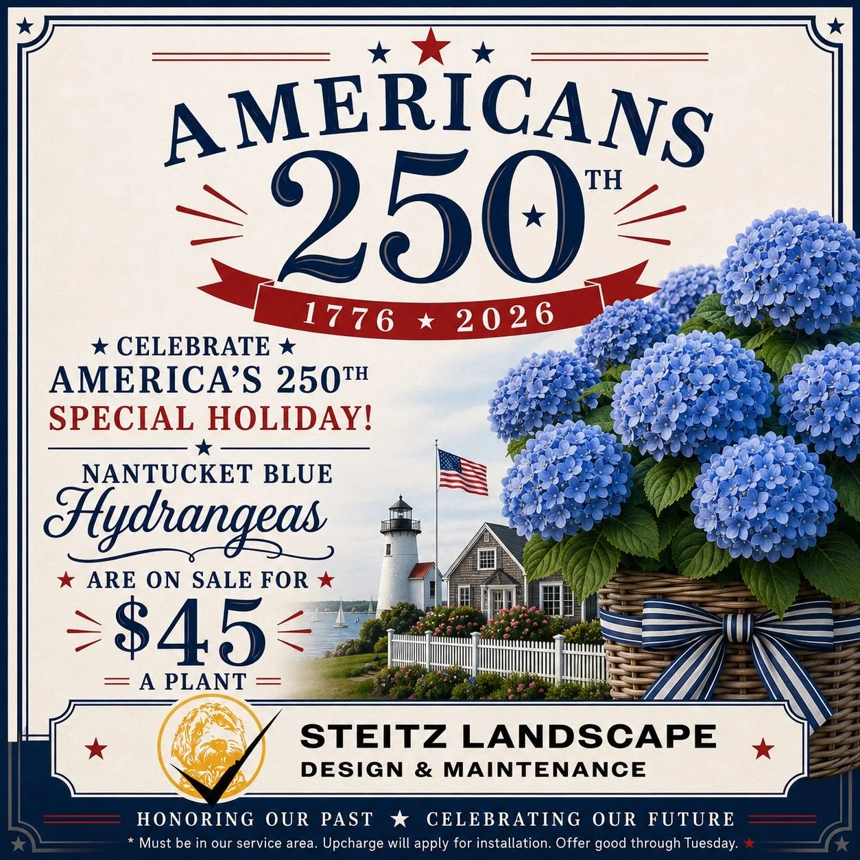 Celebrating America&rsquo;s 250th with Nantucket Blue Hydrangeas 🇺🇸

For this special holiday we&rsquo;re offering these beautiful hydrangeas for just $45 a plant for a limited time. Perfect for adding color and a clean summer look to your property
