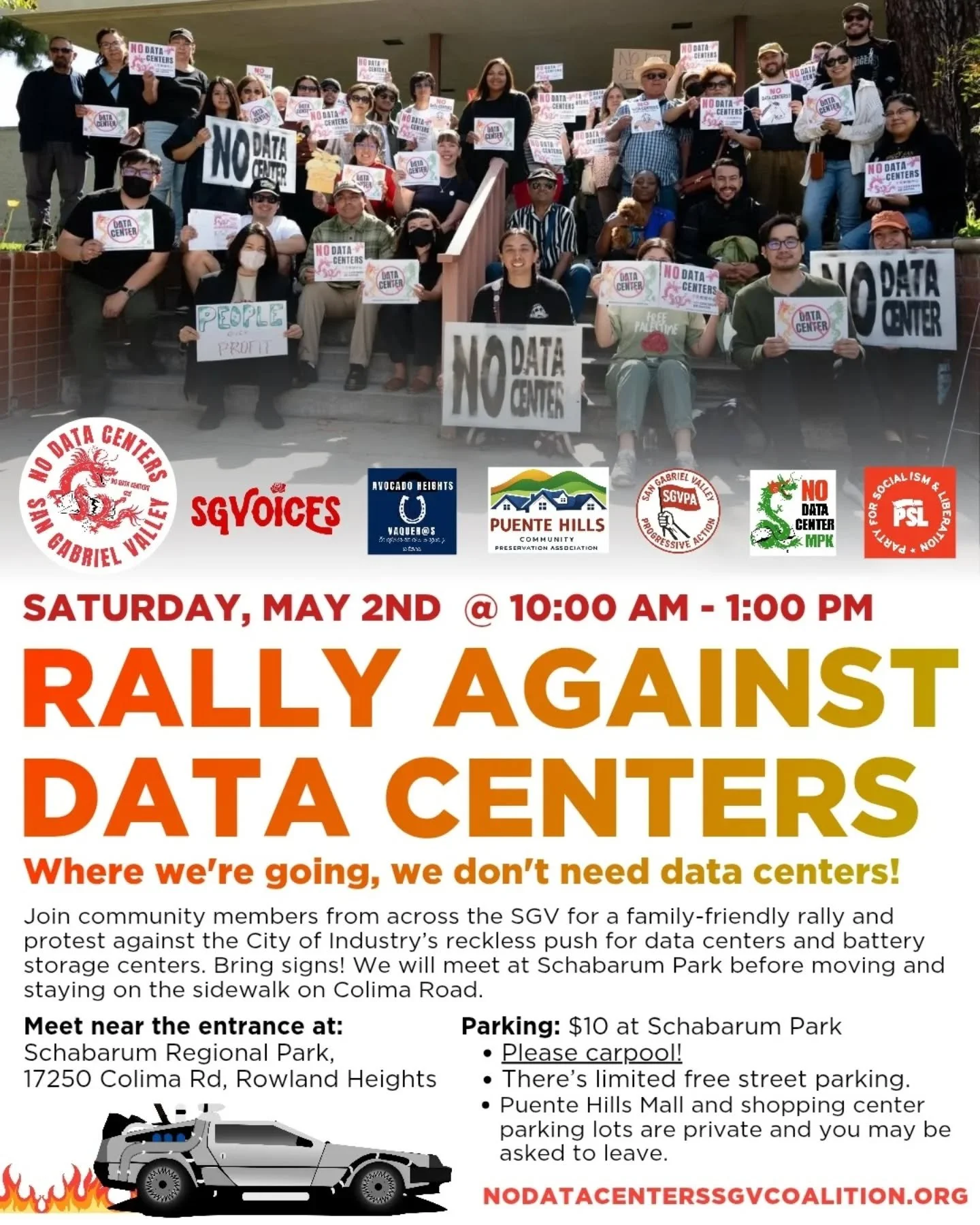 Join us on Saturday, May 2 from 10am to 1pm. We will start at Schabarum Regional Park and then move to the sidewalk along Colima Road across from Puente Hills Mall.

We are coming together to push back against the City of Industry&rsquo;s data center