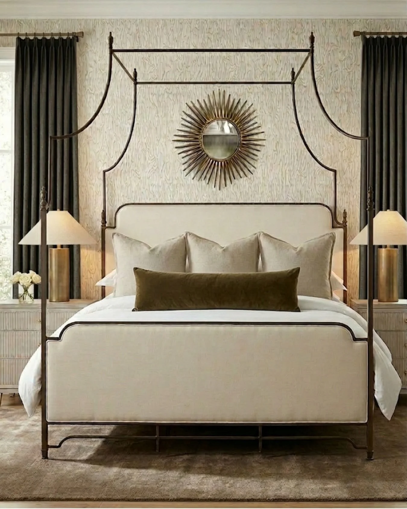 A bedroom should feel like a retreat.

This design layers warm neutrals, soft textures, and timeless pieces to create a space that feels calm, refined, and quietly luxurious.

Follow Rowan &amp; Muse. Next week I&rsquo;ll share a reel breaking down t